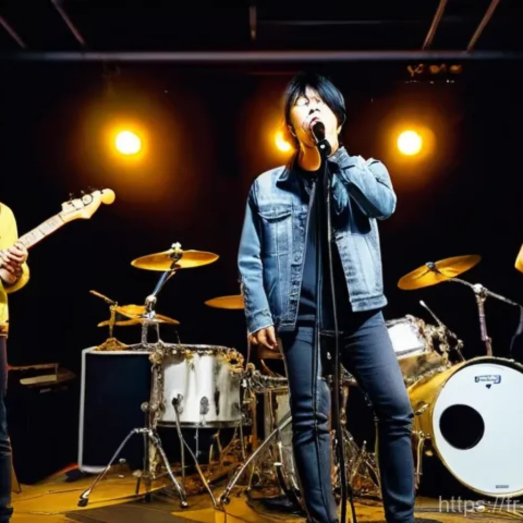 Mayday  五月天 의 밴드 신에서의 혁명적 존재 - **Prompt:** A vivid, nostalgic illustration of the Taiwanese rock band Mayday in their formative yea...