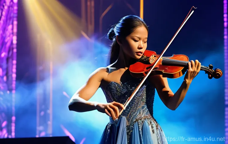 Vanessa Mae와 크로스오버 음악의 대가 - Prompt 1: The Electrifying Stage Virtuoso**