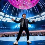 Takahiro Nishijima와 일본 연예계의 다재다능 아이돌 - **"Nissy Entertainment Dome Spectacle"**: A vibrant, wide-angle shot of Takahiro Nishijima (Nissy) p...