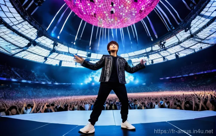 Takahiro Nishijima와 일본 연예계의 다재다능 아이돌 - **"Nissy Entertainment Dome Spectacle"**: A vibrant, wide-angle shot of Takahiro Nishijima (Nissy) p...